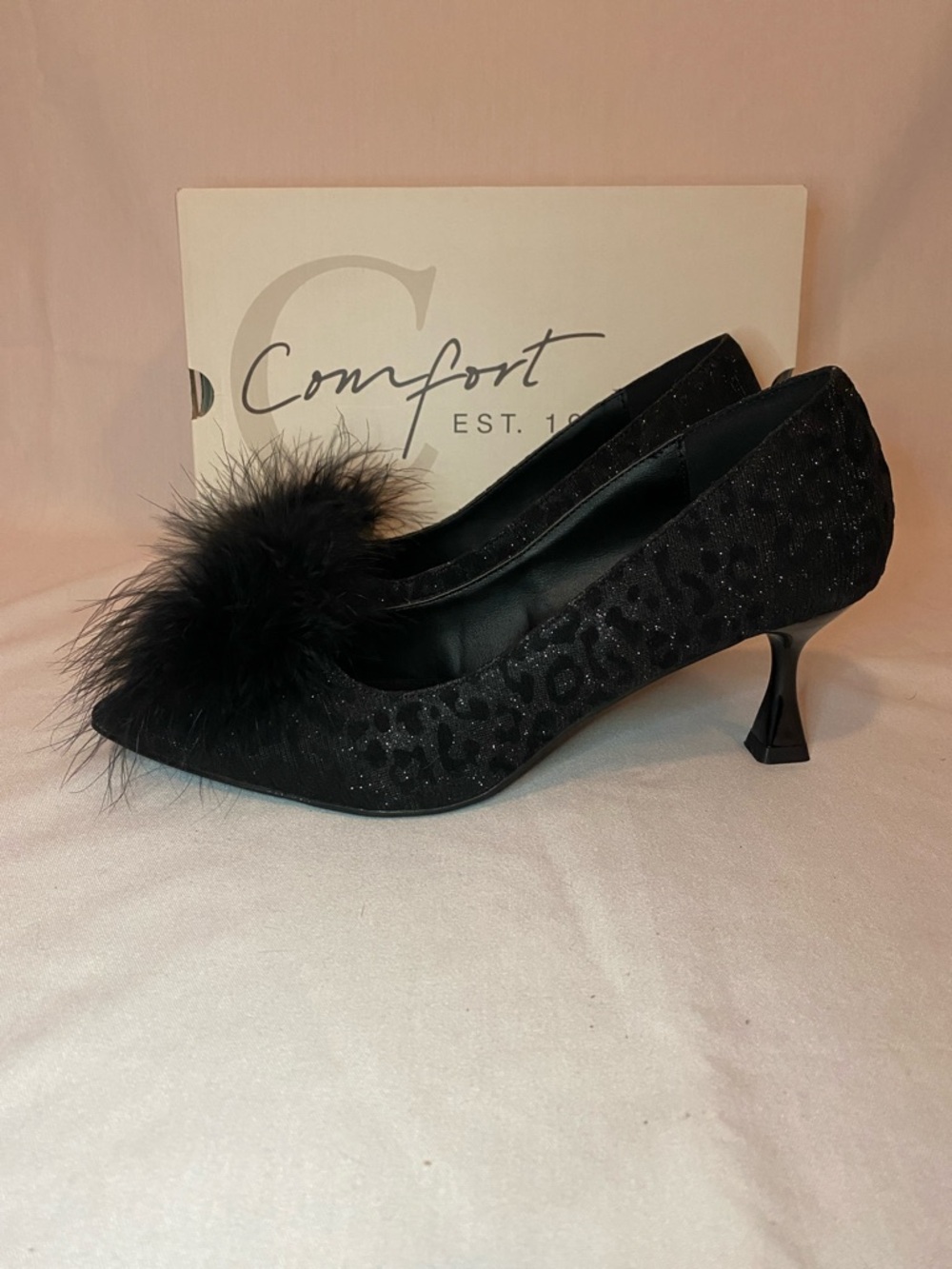 Black Pointed-Toe Pom-Pom Kitten Heels - Picture 2 of 10